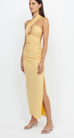 Bec & Bridge Montana Cross Over Midi Dress Straw Yellow Size 6 for rent on The Volte - image 2