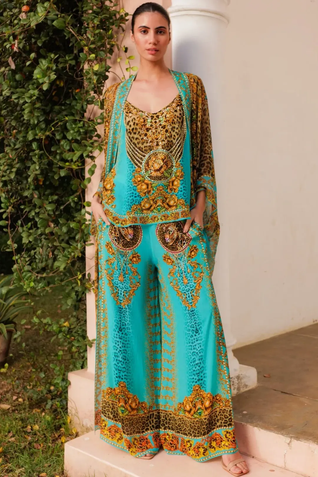 Czarina Aqua Leopardess Cape Blue One Size for rent on The Volte - main image
