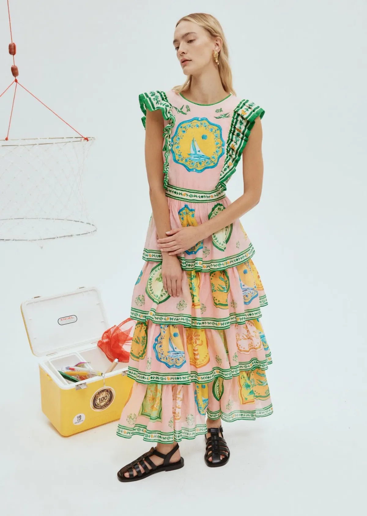 Alemais Porcelain Frill Midi Dress Print Size 8 for rent on The Volte - main image