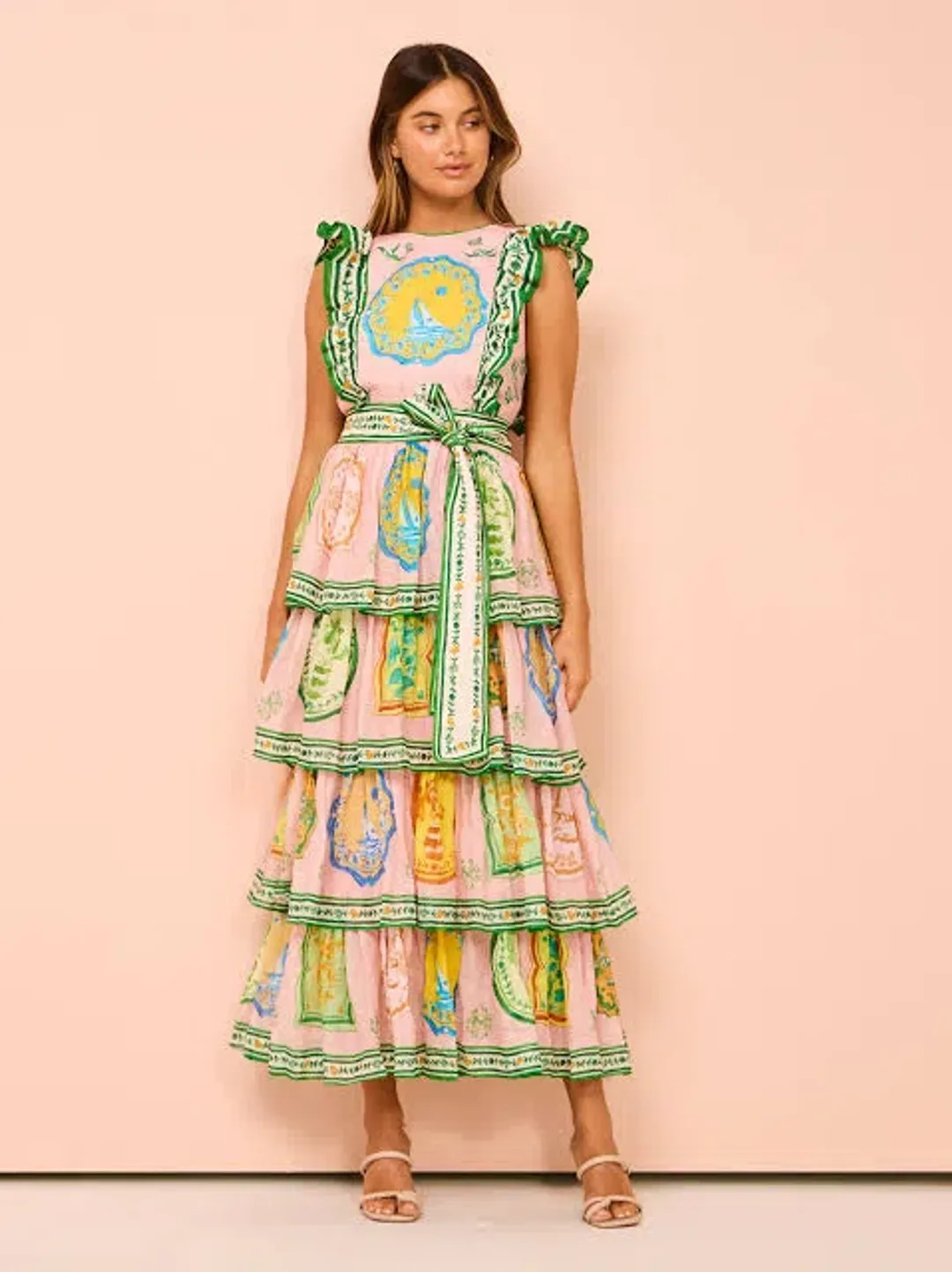 Alemais Porcelain Frill Midi Dress Print Size 8 for rent on The Volte - main image