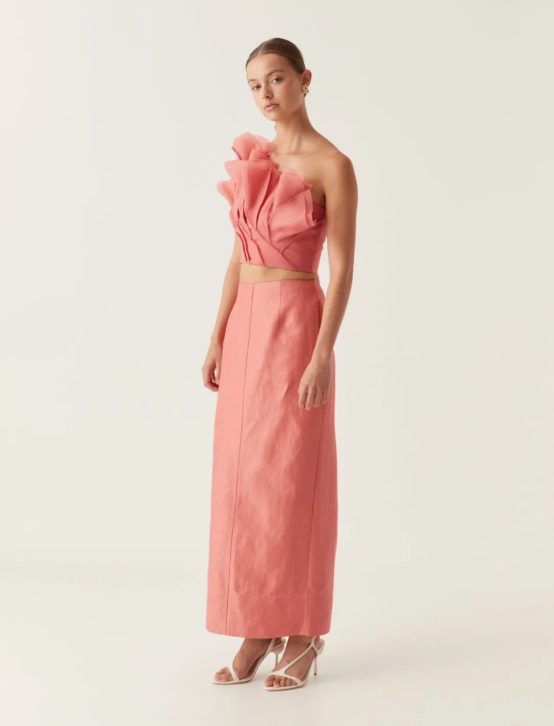 Aje Flame Crop Top and Mary Column Maxi Skirt Set Guava Pink Size 10 for rent on The Volte - main image
