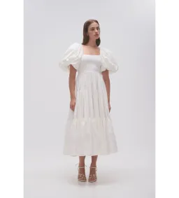 Aje Casa Puff Sleeve Midi Dress White Size 10 for rent on The Volte - image 1