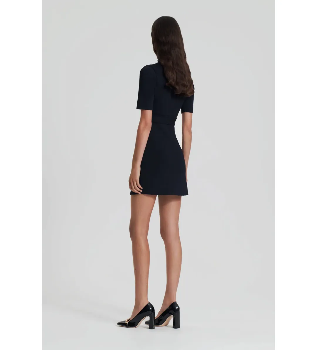 Scanlan Theodore Crepe Knit Mini Button Dress Black Size 8/S for rent on The Volte - main image