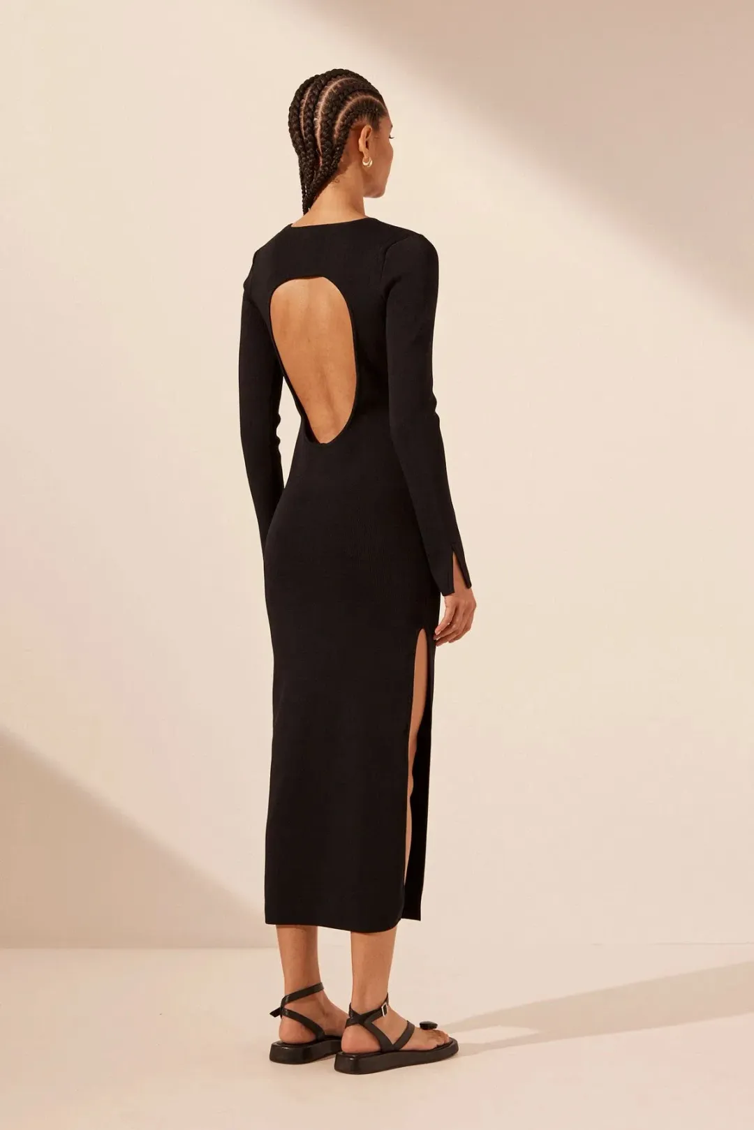 Shona Joy Basic Long Sleeve Open Back Midi Dress Black Size M / AU 10 for rent on The Volte - main image