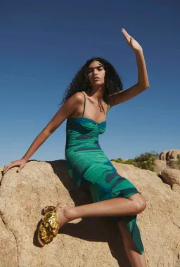 Sir the Label Frankie Gathered Midi Dress Blue/Green Size 0 (AU 6) for rent on The Volte - image 3