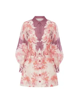 Leo Lin Luminous Silk Linen Mini Dress in Orient Print in Hibiscus Pink Size 10 for rent on The Volte - image 7