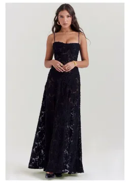 House Of CB Seren Lace Back Maxi Dress Black Floral Size S / AU 8 for rent on The Volte - image 1