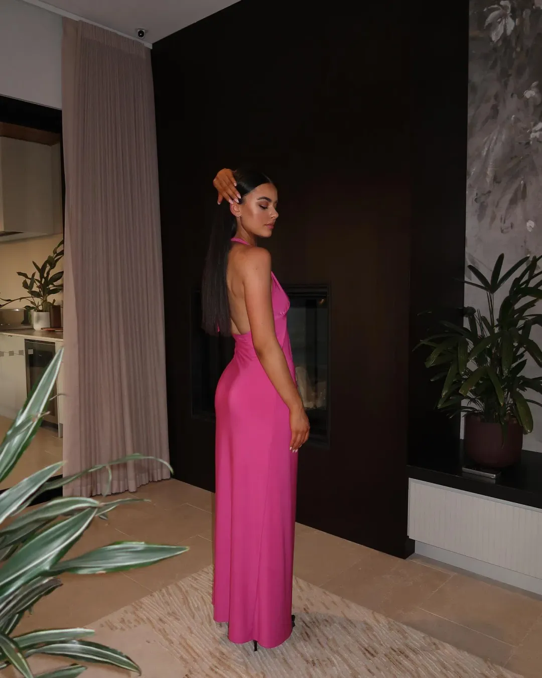 With Harper Lu Halter Maxi Dress in Fuchsia Size XS (AU 6) for rent on The Volte - main image