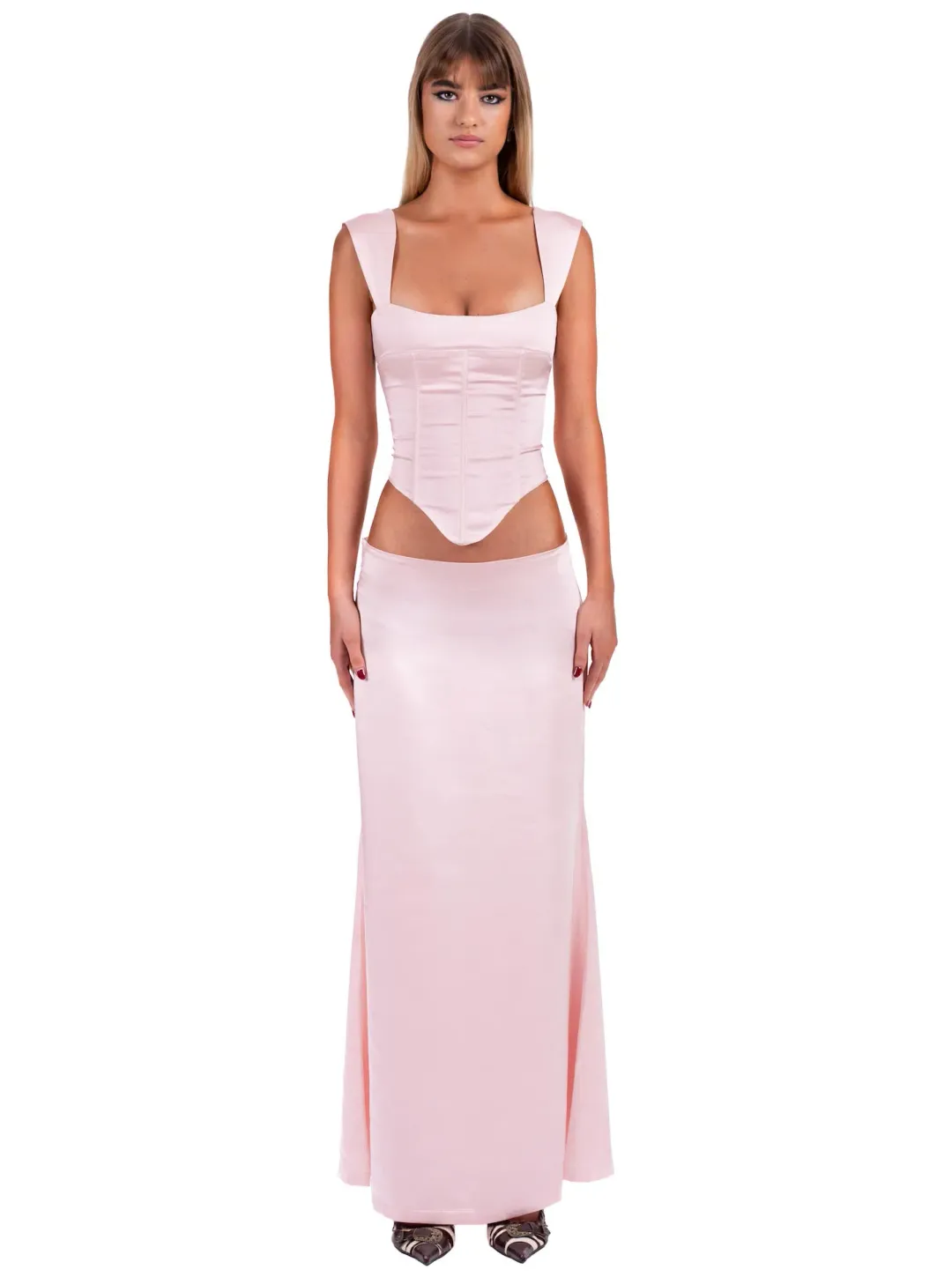 I Am Delilah Valerie Corset and Maxi Skirt Set in Petal Pink Size XS / AU 6 for rent on The Volte - main image