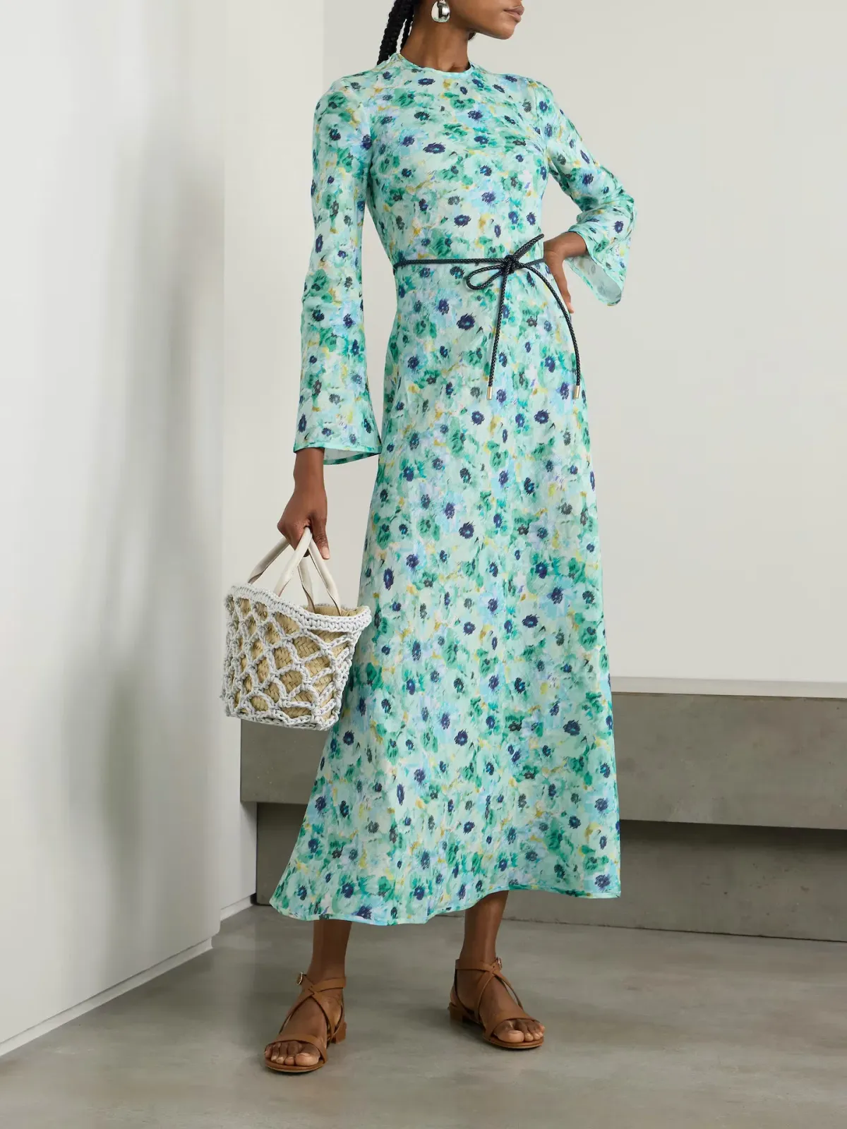 Zimmermann  Lightburst Bias Long Dress in Aqua Floral Size 2 / AU 12  for rent on The Volte - main image