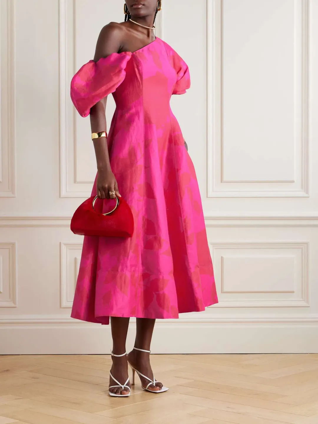 Aje Arista Tulip Sleeve Midi Dress Florescent Rose Pink Size AU 6 for rent on The Volte - main image
