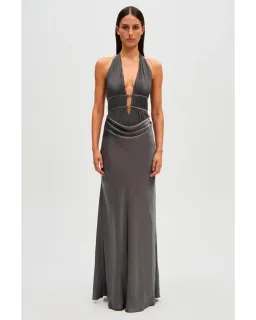 MISHA Celine Satin Maxi Dress Pewter Size 6/XS for rent on The Volte - image 1