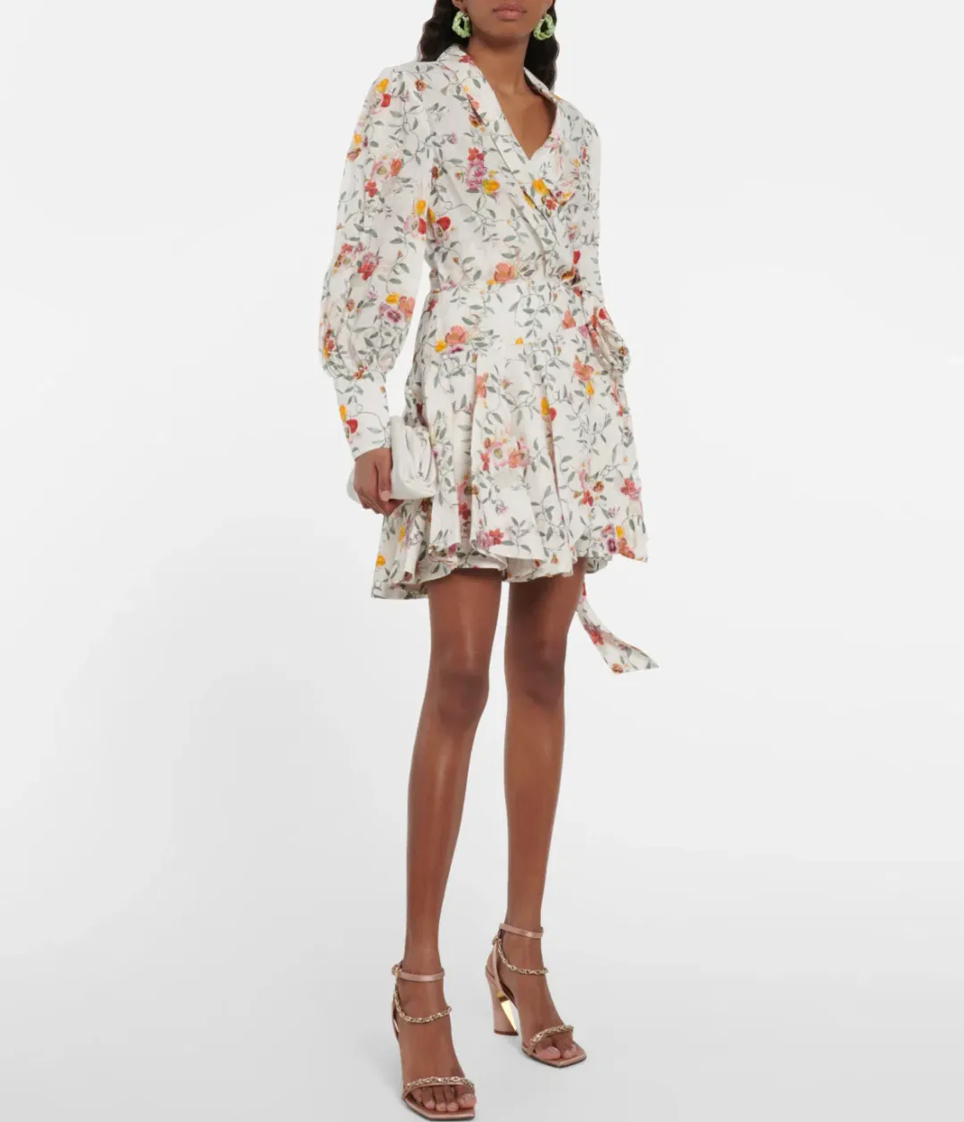 Zimmerman Pleated Linen Mini Wrap Dress Floral Print Size 1 / AU 10 for rent on The Volte - main image