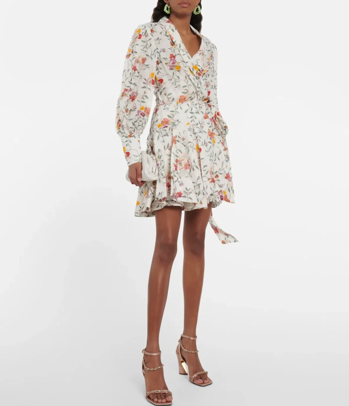 Zimmerman Pleated Linen Mini Wrap Dress Floral Print Size 1 / AU 10 for rent on The Volte - main image