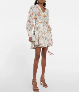 Zimmerman Pleated Linen Mini Wrap Dress Floral Print Size 1 / AU 10 for rent on The Volte - image 1