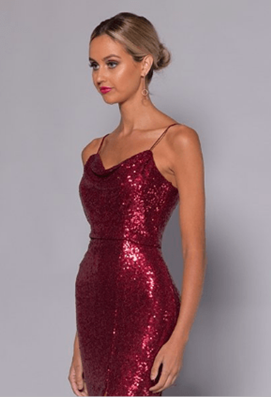 Bariano Sequin Burgundy Gown Size 10 for rent on The Volte - main image