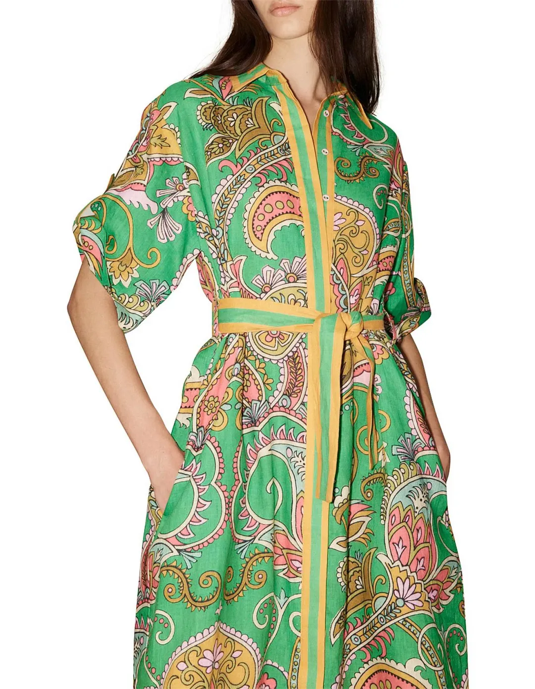 Alemais Marion Shirt Midi Dress Green Multi Size AU 12 for rent on The Volte - main image