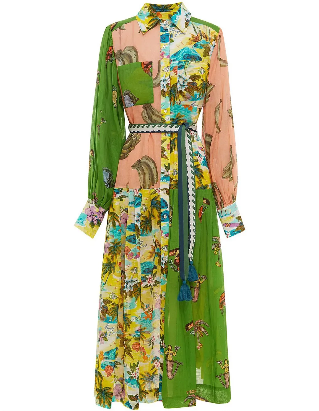 Alemais Holiday Patchwork Shirtdress Multi Size AU 16 for rent on The Volte - main image