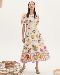 Alemais Theo Midi Dress Ivory Print Size AU 16 for rent on The Volte - image 1