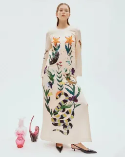 Alemais Zelda Midi Dress Champagne Multi Size AU 14 for rent on The Volte - image 1