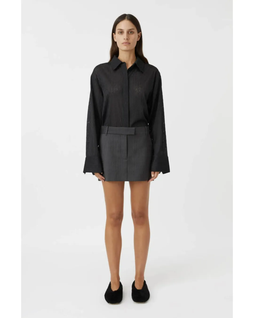 Camilla and Marc Brancusi Blazer and Mini Skirt Set in Charcoal Pinstripe Size AU 6 for rent on The Volte - main image