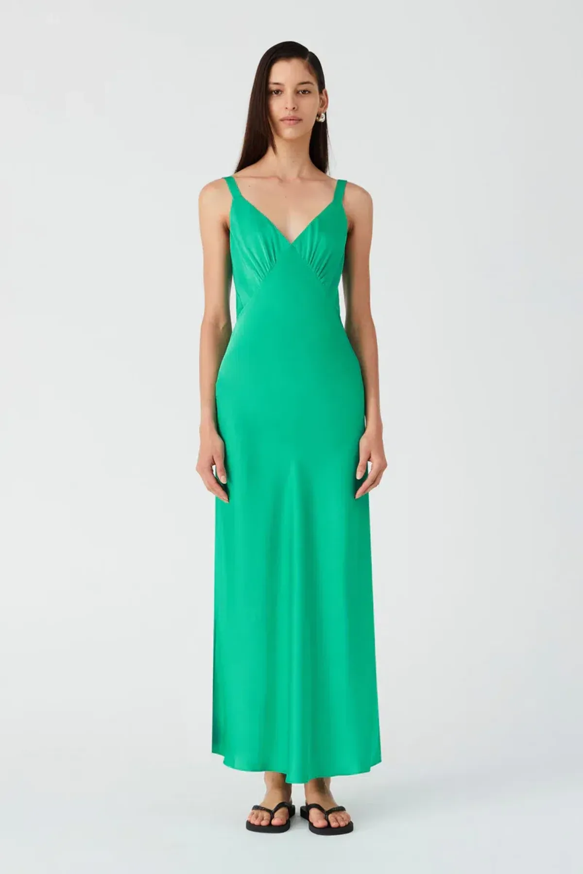 Misha Augustina Satin Maxi Dress Deep Mint Size Small/Au8 for rent on The Volte - main image