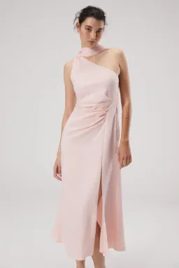 Misha Estra Satin Midi Dress Blush Size 8 for rent on The Volte - image 2