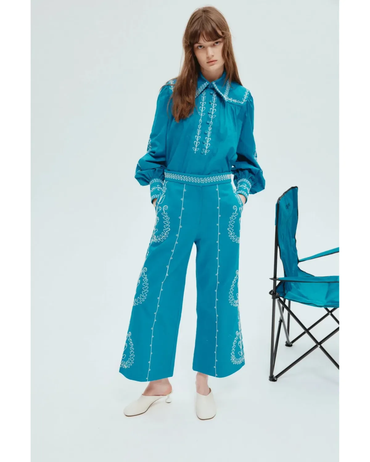 Alemais Donovan Corded Blouse and Pants Blue Size AU 16 for rent on The Volte - main image