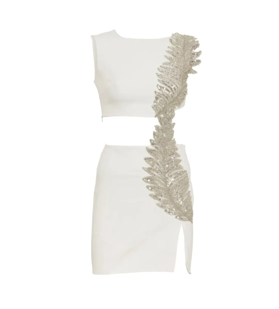 Fickle Hearts Ellie Ecru White Mini Dress With Cutouts & Embellishment Size AU 6 for rent on The Volte - main image