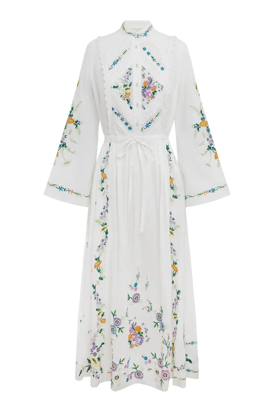 Alemais Willa Embroidered Midi Shirt Dress White Floral Size 16 for rent on The Volte - main image