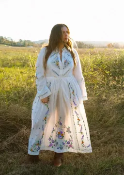 Alemais Willa Embroidered Midi Shirt Dress White Floral Size 16 for rent on The Volte - image 3