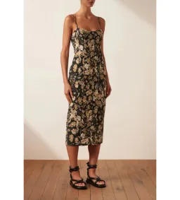 Shona Joy Palermo Linen Fitted Midi Dress Multi Floral Size 10 for rent on The Volte - image 2