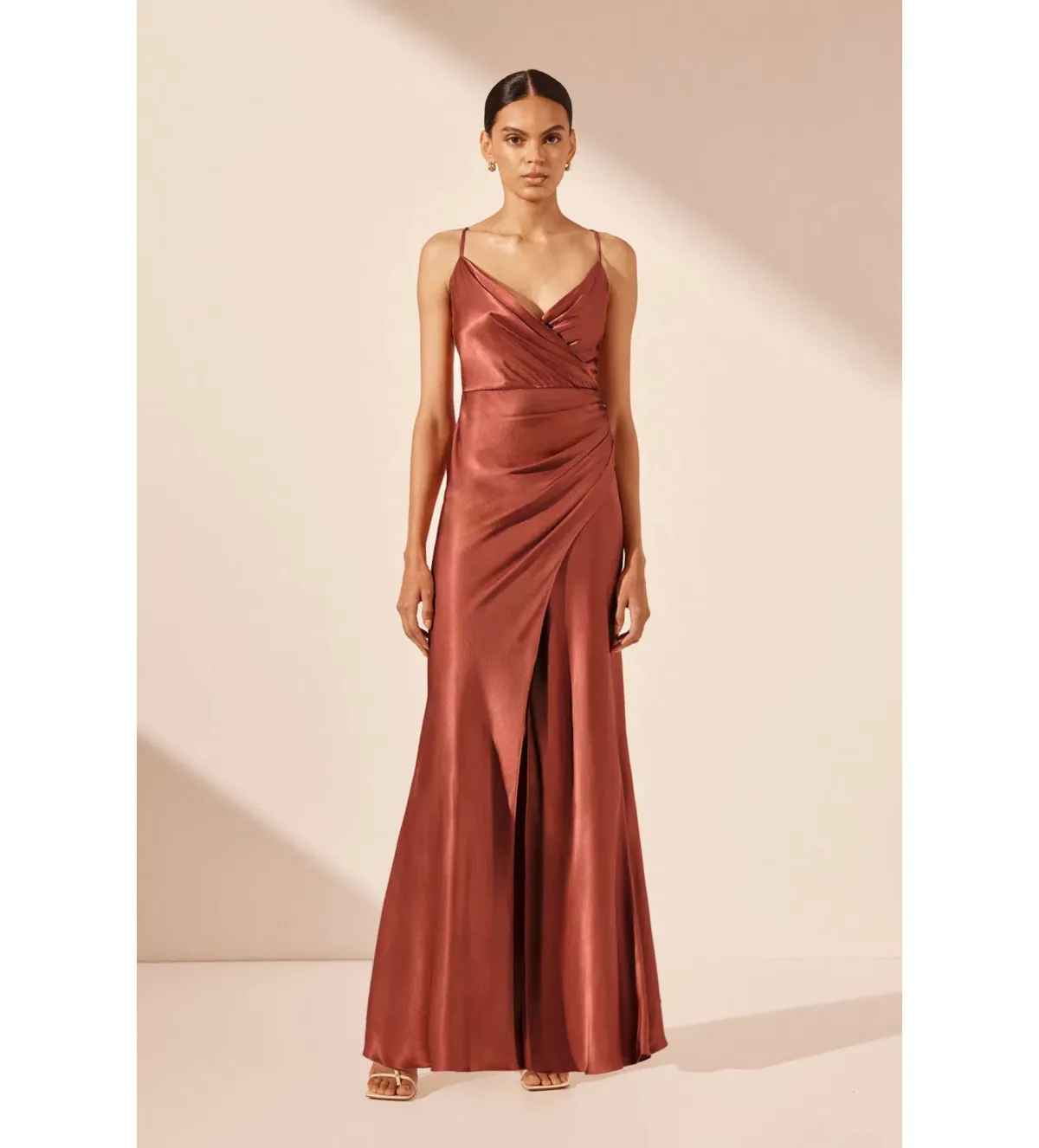 Shona Joy La Lune Cross Draped Maxi Dress Terracotta Size 10 for rent on The Volte - main image