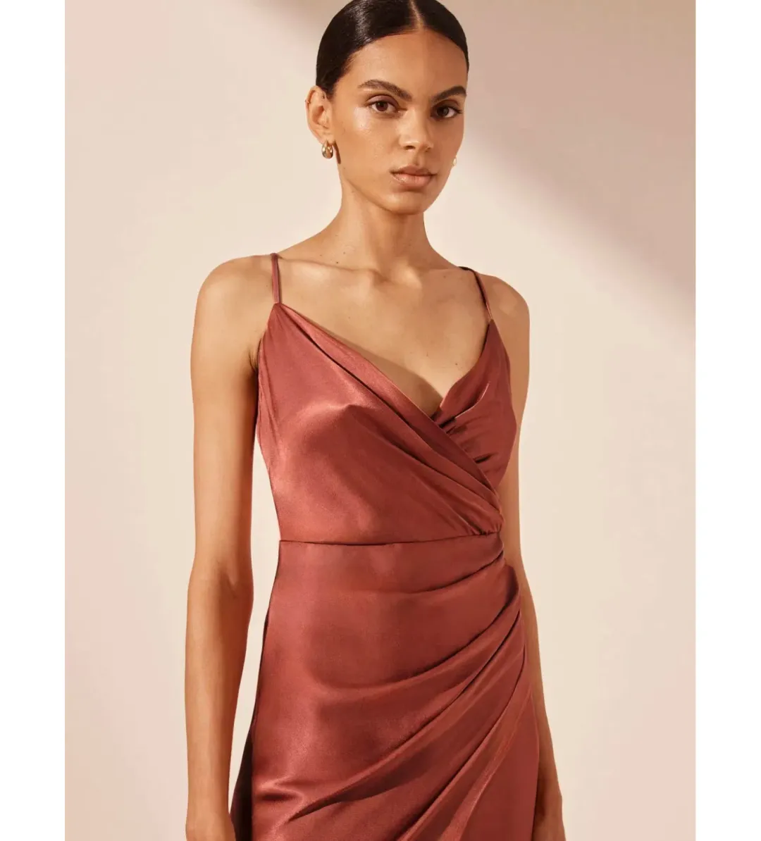 Shona Joy La Lune Cross Draped Maxi Dress Terracotta Size 10 for rent on The Volte - main image