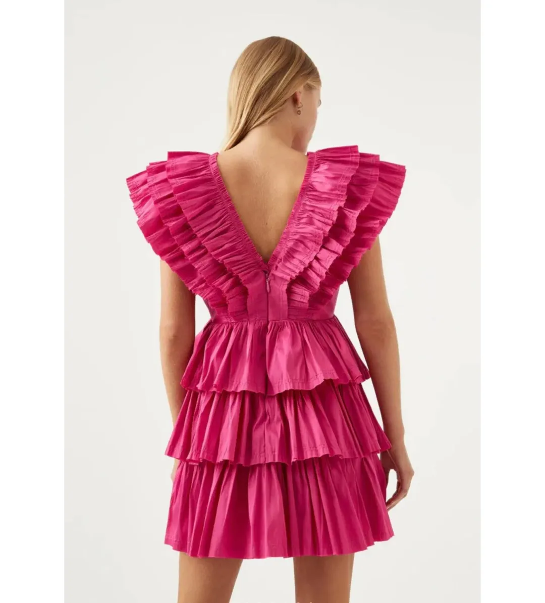 Aje Rhythmic Frilled Mini Dress Fuchsia Size 10 for rent on The Volte - main image