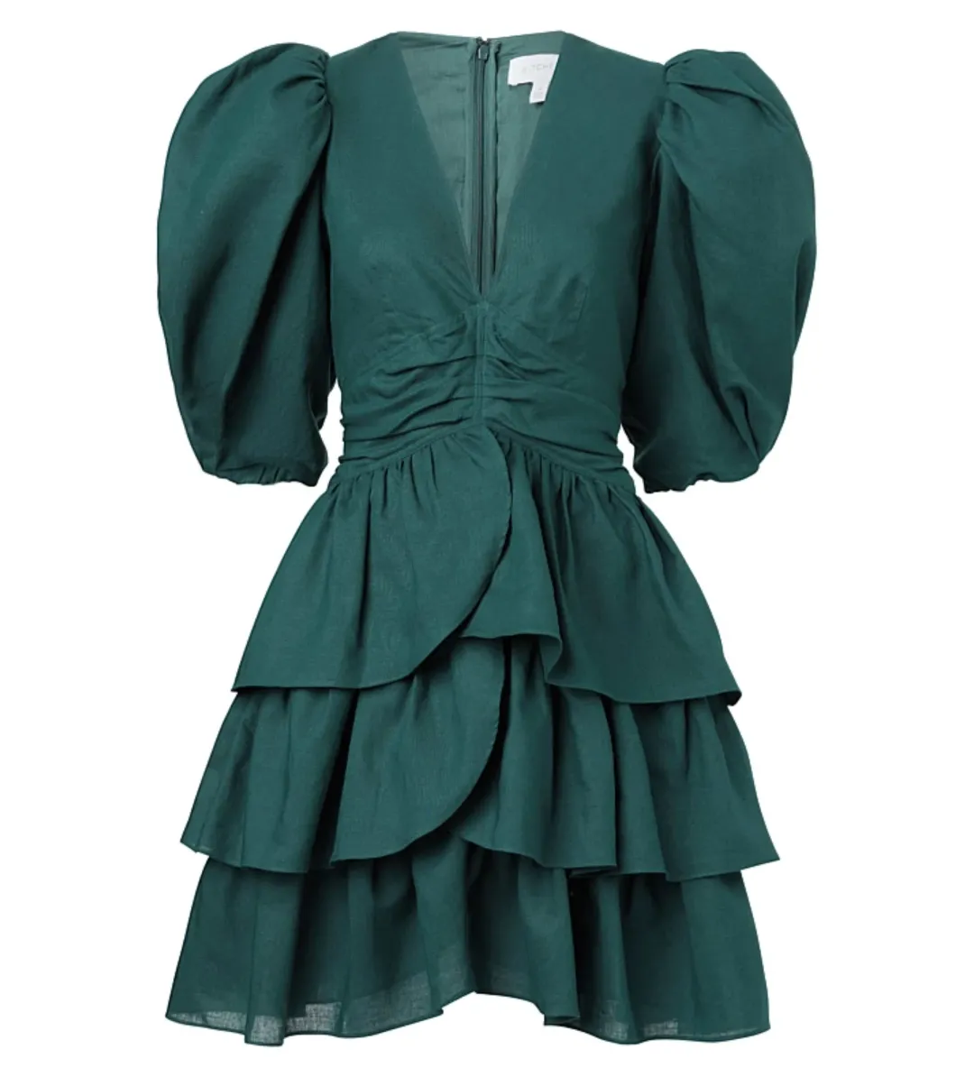 Witchery Ruffle Skirt Mini Dress Dark Emerald Green Size 10 for rent on The Volte - main image