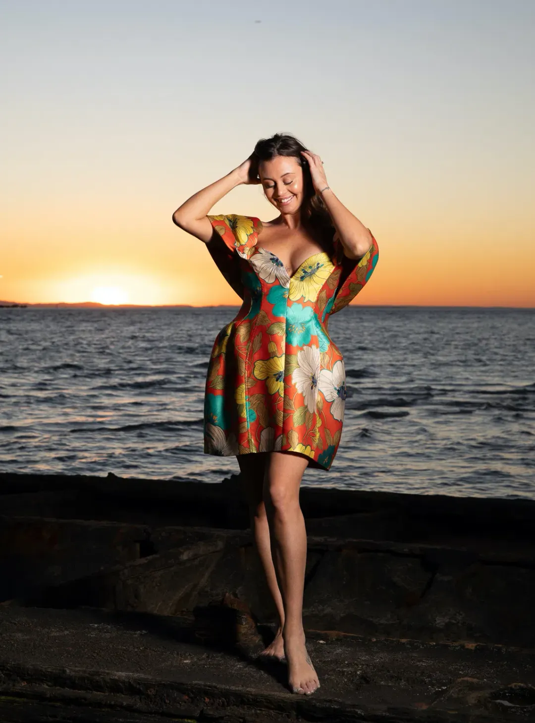 Alemais Piato Sculpt Mini Dress Marigold Multi Floral Size 14 for rent on The Volte - main image