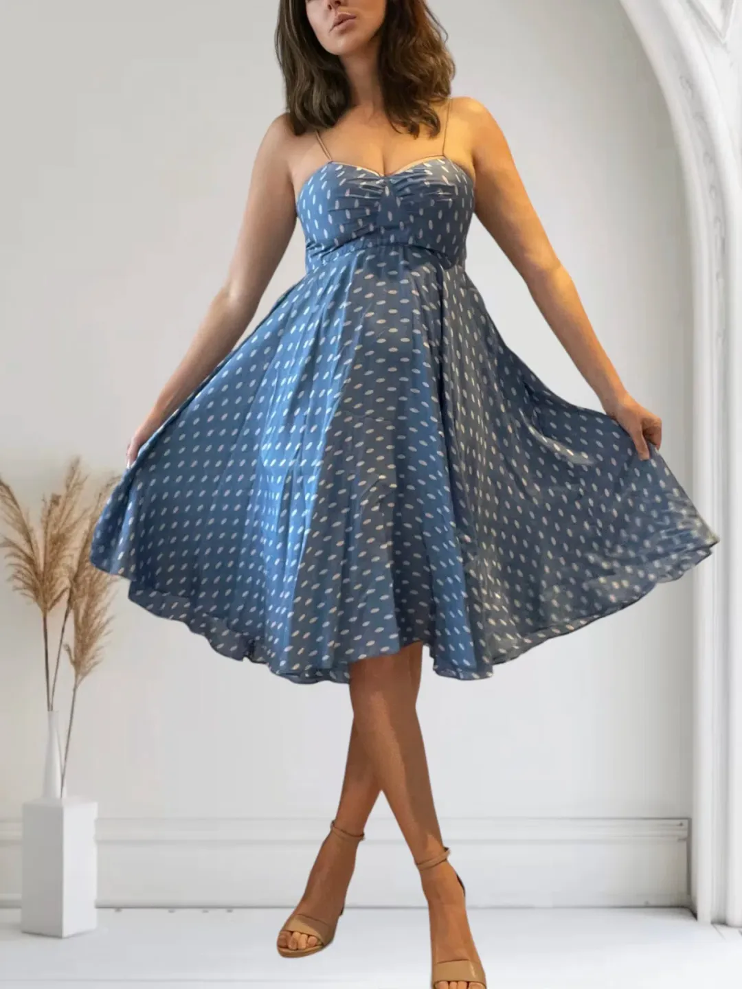 Truese Polka Dot Pure Silk Midi Dress Size Multi 12 for rent on The Volte - main image