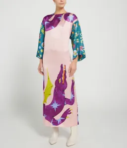 Alemais Superhero Silk Satin Midi Dress Multi Print Size 16 for rent on The Volte - image 1