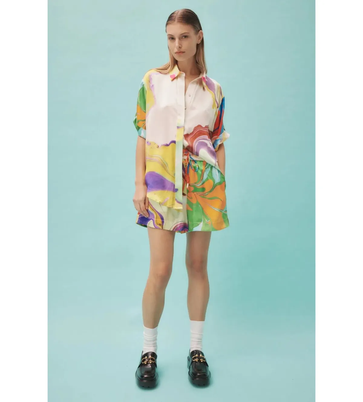 Alemais Luca Silk Shirt and Short Set Multi Size 16 for rent on The Volte - main image