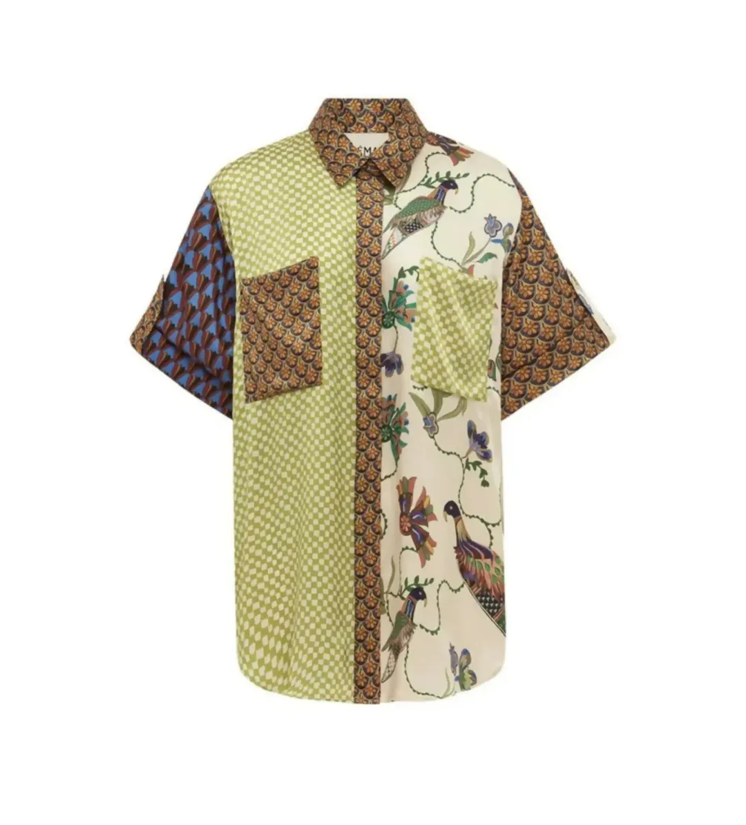 Alemais Birdie Spliced Silk Shirt and Pants Set Multi Print Size 14 for rent on The Volte - main image