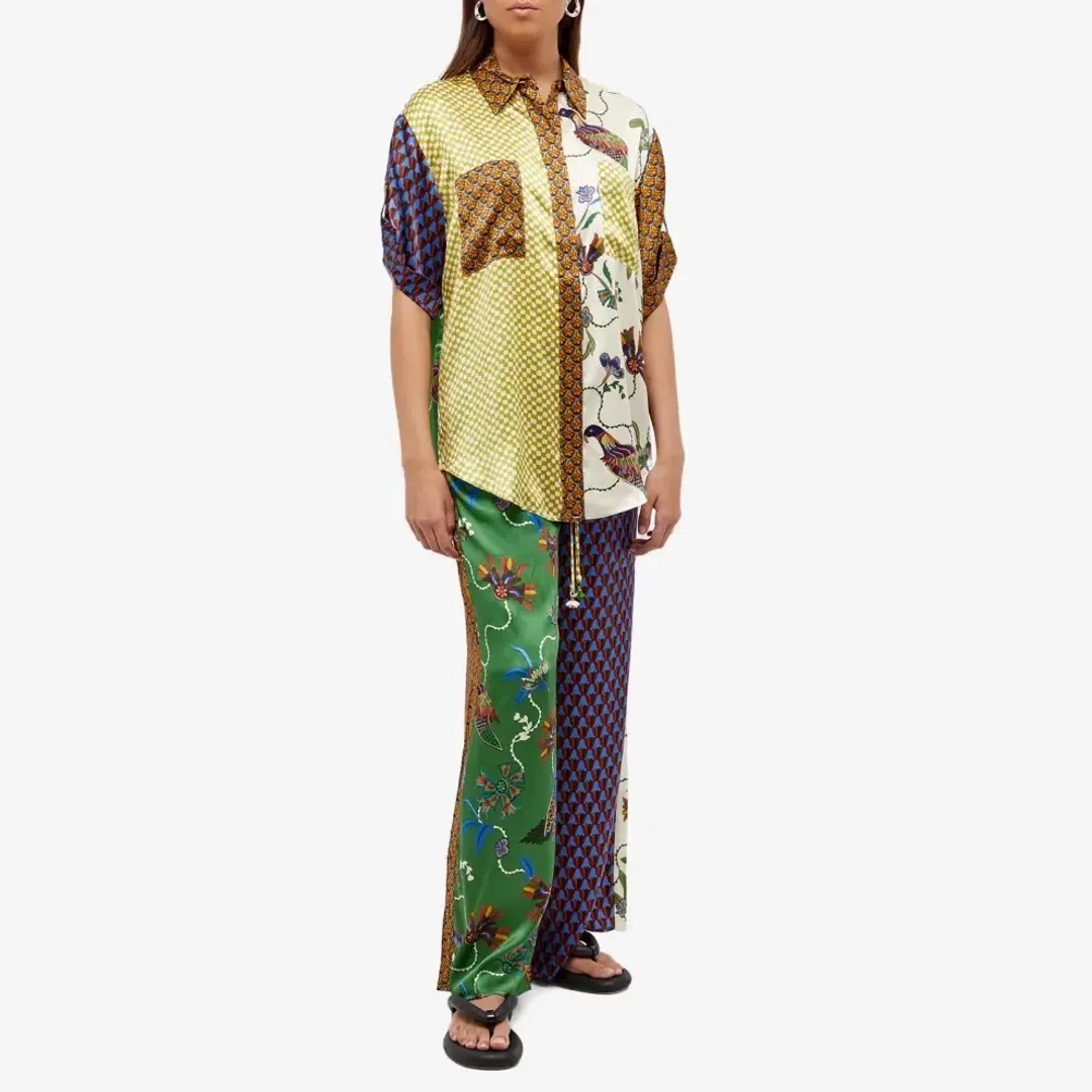 Alemais Birdie Spliced Silk Shirt and Pants Set Multi Print Size 14 for rent on The Volte - main image