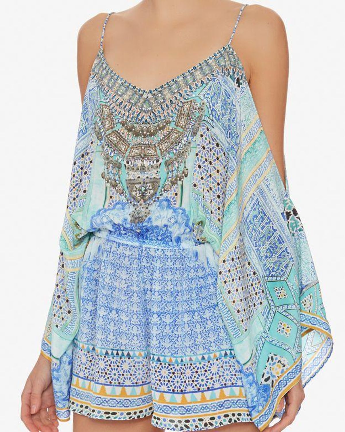 Camilla Blue Drop Shoulder Romper Playsuit Size 8 for rent on The Volte - main image