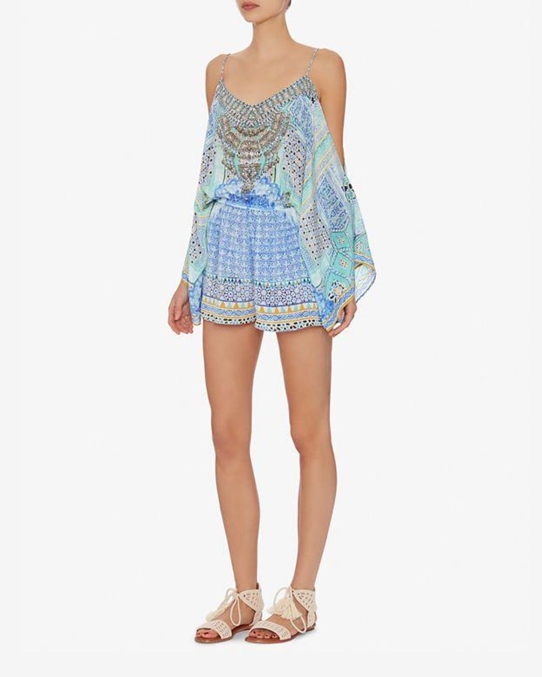 Camilla Blue Drop Shoulder Romper Playsuit Size 8 for rent on The Volte - main image