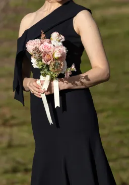 Carla Zampatti Crepe Fascia Asymmetrical Floor Length Gown  Navy Size 8 for rent on The Volte - image 2