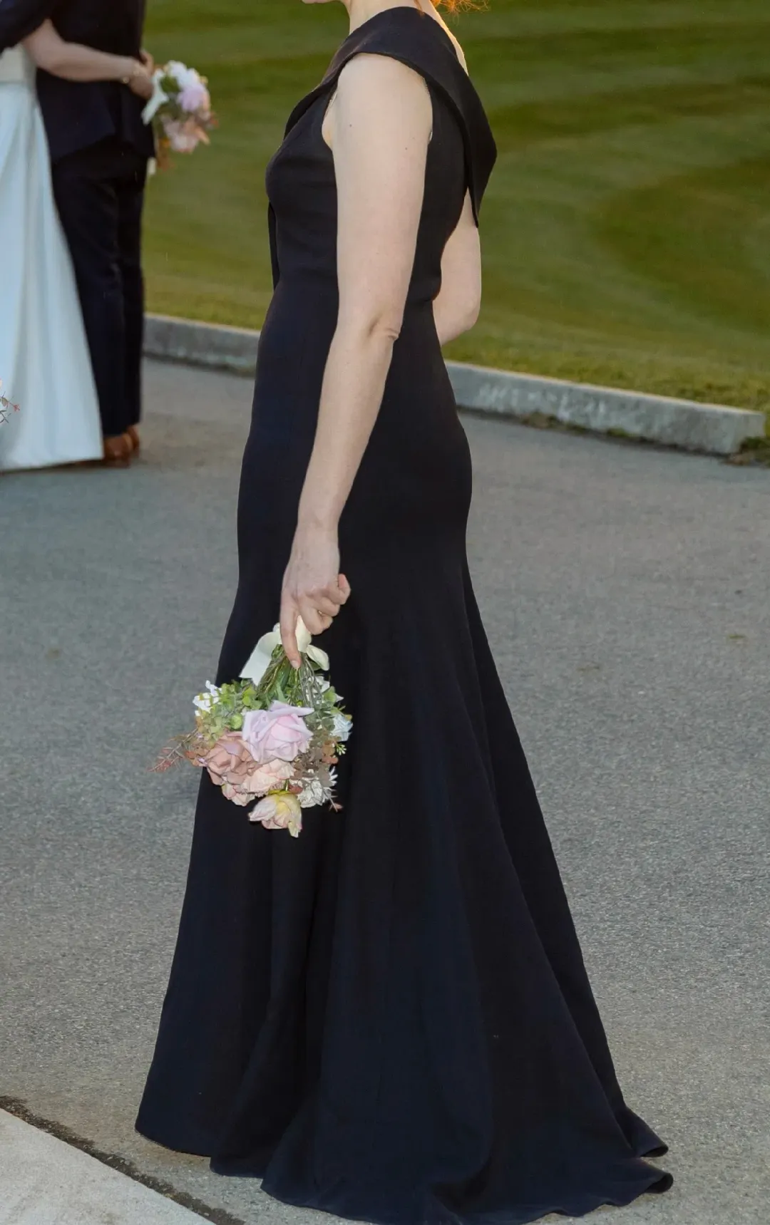 Carla Zampatti Crepe Fascia Asymmetrical Floor Length Gown  Navy Size 8 for rent on The Volte - main image