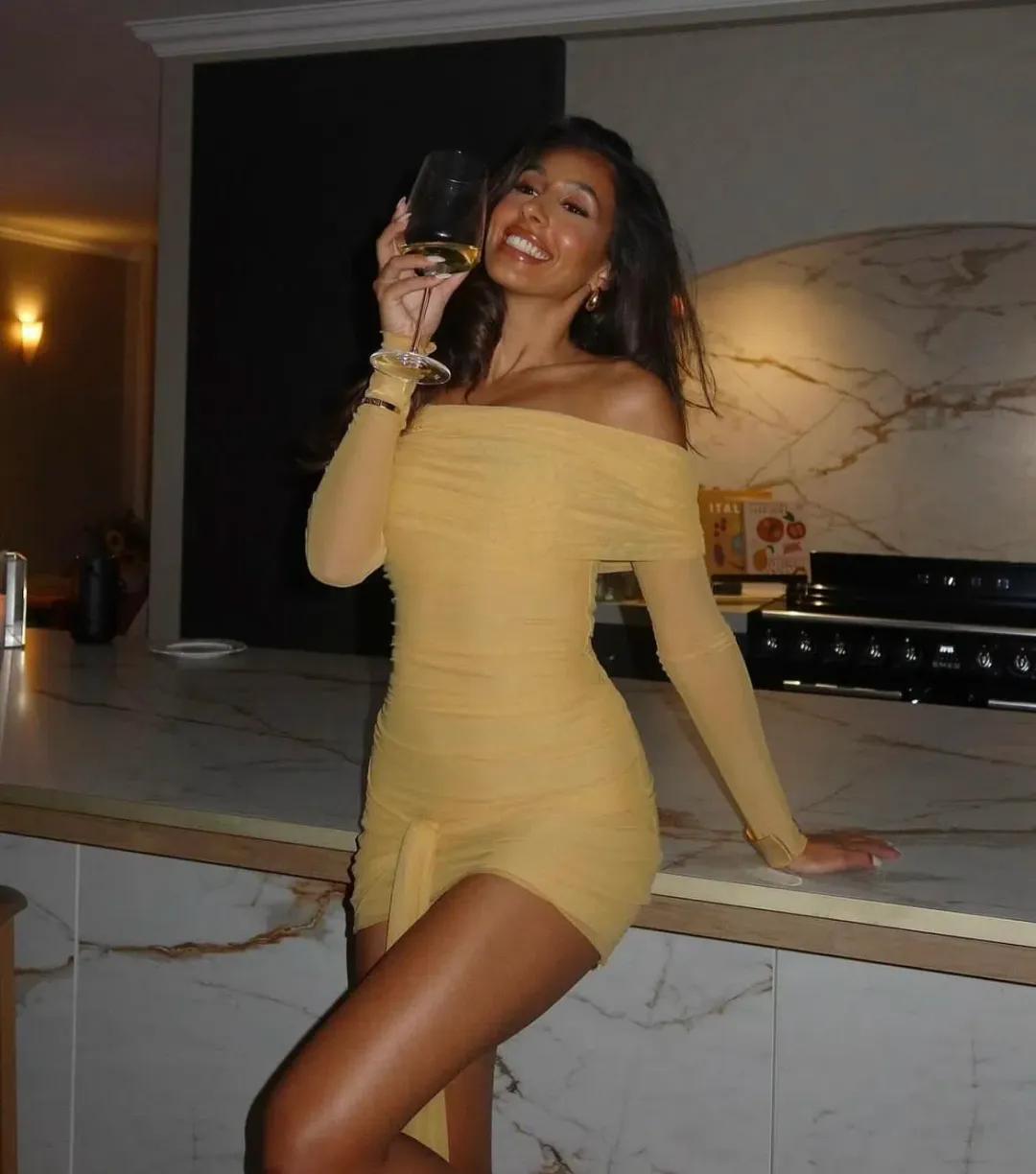 Benni Yasmin Off Shoulder Mini Dress Yellow Size 8 for rent on The Volte - main image