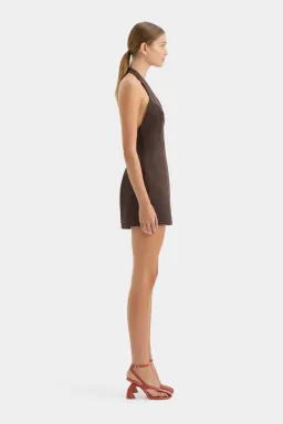 Sir the Label Sandrine Halter Mini Dress Chocolate Brown Size 0 / AU 6 for rent on The Volte - image 4