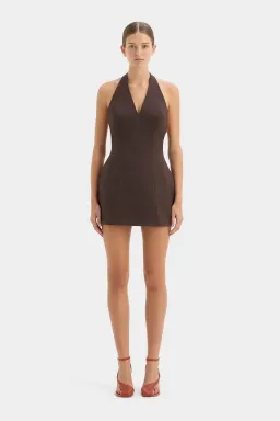 Sir the Label Sandrine Halter Mini Dress Chocolate Brown Size 0 / AU 6 for rent on The Volte - image 1