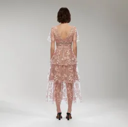 Self Portrait Flower Mesh Tiered Midi Dress Pink Size 12 for rent on The Volte - image 3